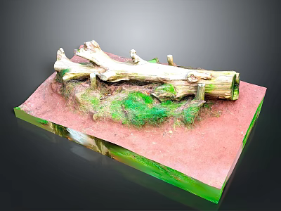 Natural Wood Log Decorative Scene With Red Base And Green Moss 3d model