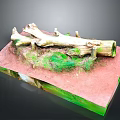 Natural Wood Log Decorative Scene With Red Base And Green Moss