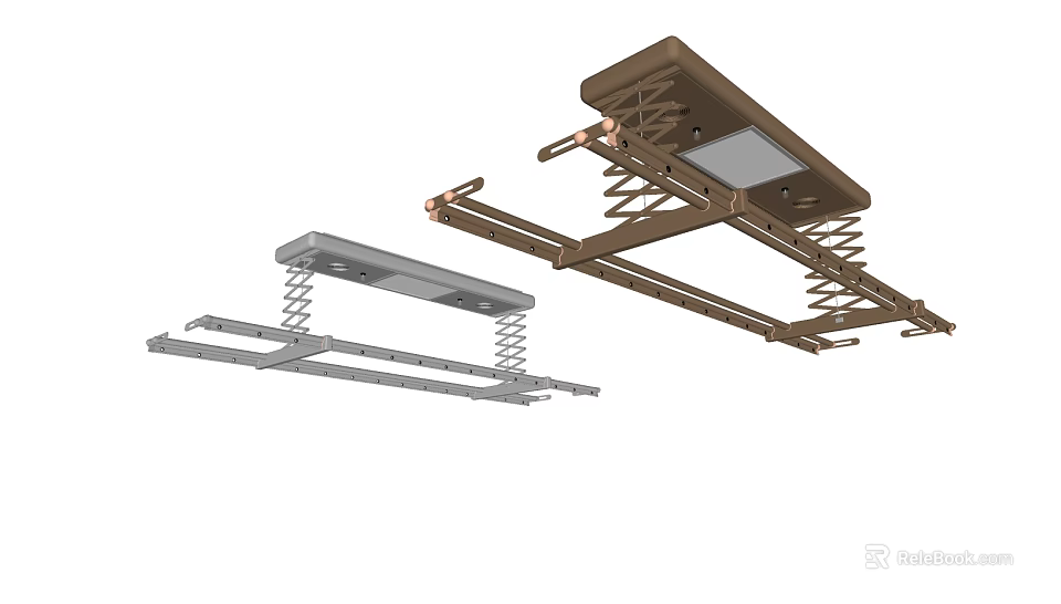 Retractable Ceiling Mounted Clothes Hanger With Spring Loaded Design Brown And Gray 3d model 