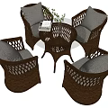Leisure Sofa Set with Rattan Design Glass Coffee Table Gray Cushions and Four Seats