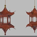 Traditional Chinese Red Pavilion Style Chandelier With Multi Layered Roof And Golden Top
