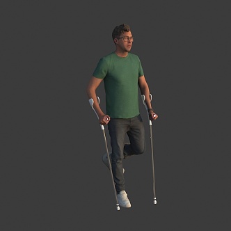 Male patients of foreign men with pestle crutches 3d model