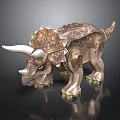 Detailed Metallic Triceratops Dinosaur Model With Armored Body Shiny Texture And Standing Posture