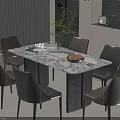 Marble Top Dining Table With Brown Black Chairs And Vase Plant In Modern Dining Area