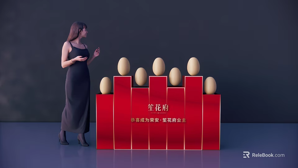 Commercial Display Equipment Featuring Red Stand For Egg Product Display With Woman 3d model 