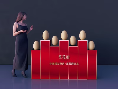 Commercial Display Equipment Featuring Red Stand For Egg Product Display With Woman 3d model