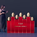 Commercial Display Equipment Featuring Red Stand For Egg Product Display With Woman