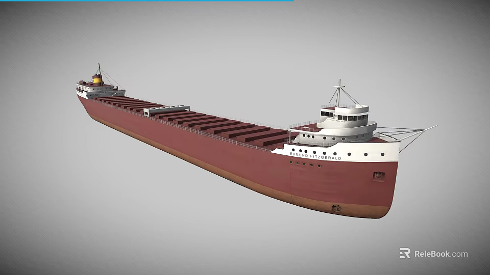 Large Red Hull Cargo Ship With White Superstructure And Navigation Bridge 3d model 