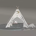 Cute Kids' White Canvas Tent With Plush Toy Cushions And Round Rug In Playroom