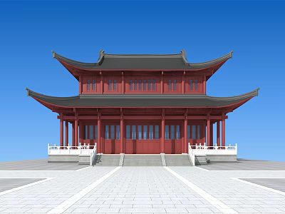 Ancient Chinese Architectural Structure With Red Body Double Tiered Black Roof And White Stone Plaza 3d model