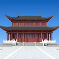 Ancient Chinese Architectural Structure With Red Body Double Tiered Black Roof And White Stone Plaza