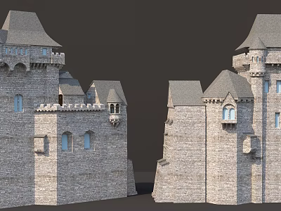 Traditional European Architecture with Historic Towers Stone Walls and Arched Windows 3d model