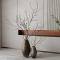 Modern Interior Featuring Two Ceramic Vases with Branches Light Colored Wall and Green Plants 3d model