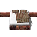 Wooden Platform Double Bed With Plaid Blanket And Side Table 3d model