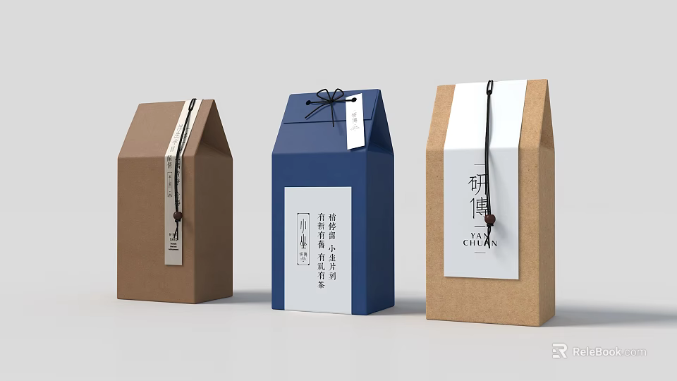 Eco Friendly Kraft Paper Packaging Boxes For Lifestyle Products With Labels And Strings 3d model 