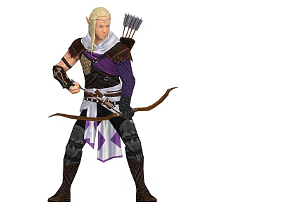 Game Movie Character Elf Archer Wearing Purple Outfit With Blonde Hair Bow And Arrow Quiver 3d model