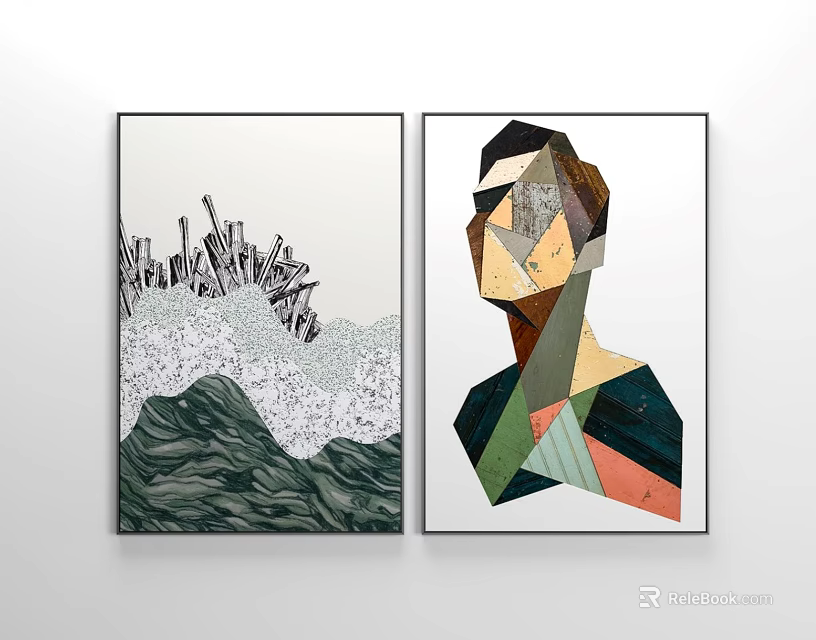Modern Abstract Decorative Wall Art With Geometric Portrait And Landscape 3d model 