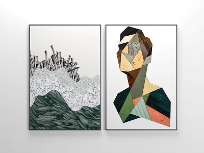 Modern Abstract Decorative Wall Art With Geometric Portrait And Landscape 3d model