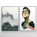 Modern Abstract Decorative Wall Art With Geometric Portrait And Landscape
