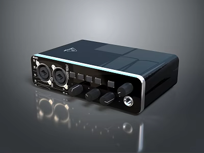 Professional Black Digital Audio Interface With Multiple Knobs Ports And Modern Design 3d model