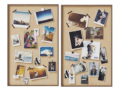 Corkboard Photo Wall Decor With Various Landscape Portrait And Travel 3d model