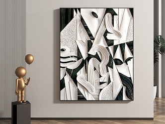 Abstract Decorative Painting Texture Black and White Hanging Painting 3d model