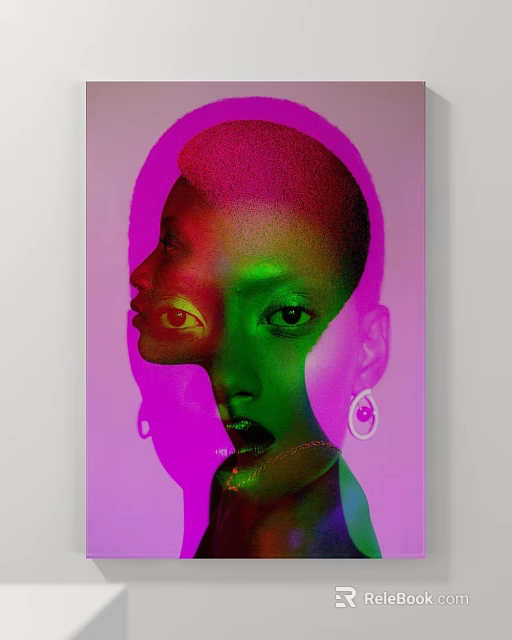 Abstract Painting With Vibrant Pink Green Hues Blended Portrait Features And Statement Earrings 3d model 