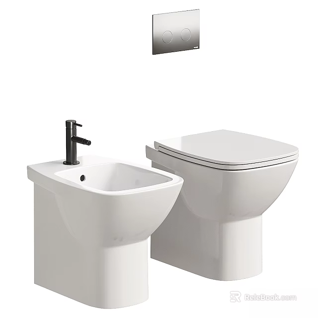 Modern White Ceramic Toilet With Sink And Clean Design In Bathroom 3d model 