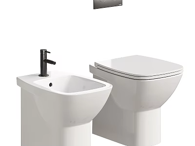 Modern White Ceramic Toilet With Sink And Clean Design In Bathroom 3d model