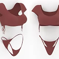 Burgundy Minimalist Bikini Sets With Short Sleeve Tops And Tie String Bottoms
