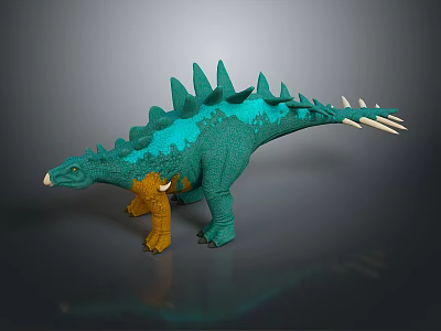 Turquoise And Yellow Stegosaurus Dinosaur Model With Spiked Back And Tail Spikes 3d model