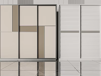 Modern Wardrobe Design With Panel And Louvered Doors In Neutral Color Tones 3d model