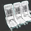 Three Blue Vehicle Seats With Red Headrests Black Armrests And Safety Belts