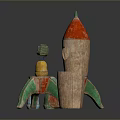 Colorful Handmade Crafts Featuring Rocket Shape Figure Spider Like Toy And Small Container