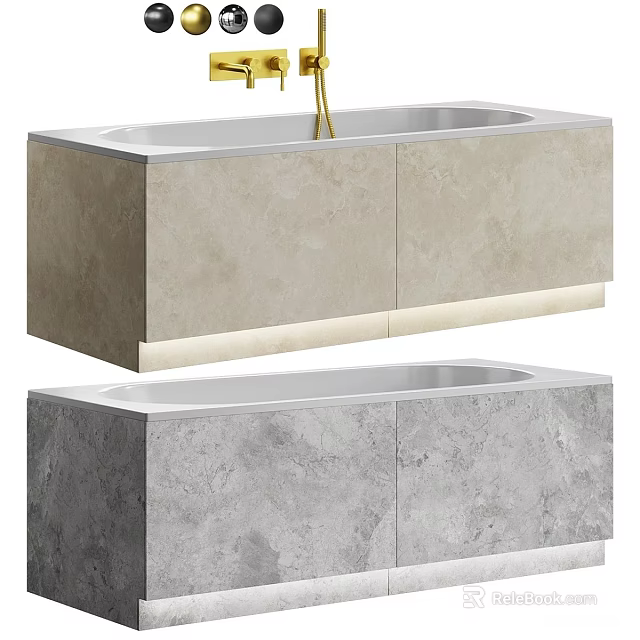 Modern Stone Bathtub Design With Built in LED Lighting And Sleek Countertop 3d model 