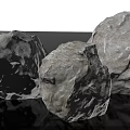 Three Natural Stone Decorative Pieces with Wood Accent and Rough Surface Texture