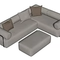 Modern Light Gray Fabric Sectional Sofa With Armrests Ottoman And Pillows 3d model