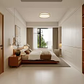 Modern Living Dining Room With Beige Sofa Wooden Bookshelf and Floor to Ceiling Window