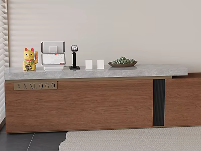 Front desk reception desk service desk solid wood marble cashier 3d model