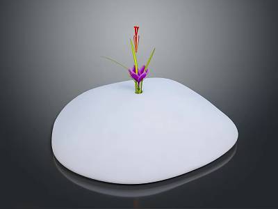 Vibrant Plant With Purple Petals Red Stamens Green Stems On White Rounded Base Dark Background 3d model