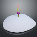Vibrant Plant With Purple Petals Red Stamens Green Stems On White Rounded Base Dark Background
