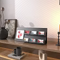 Decorative Ornament Set with Wooden Shelf Colorful Cards Black Candle Holders Vase and Ceramic Mugs