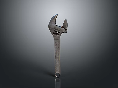 Old Textured Metal Wrench 3D Model On Gradient Gray Background 3d model