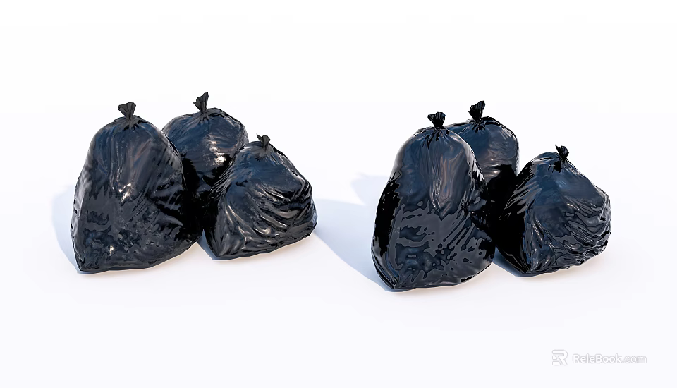 Multiple Black Disposable Garbage Bags For Home Daily Waste Collection 3d model 