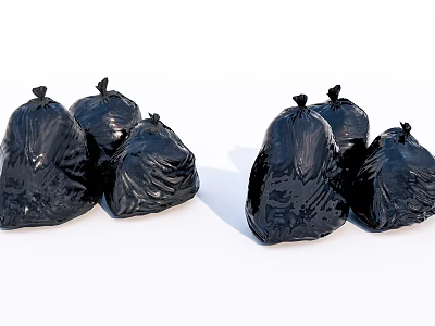 Multiple Black Disposable Garbage Bags For Home Daily Waste Collection 3d model