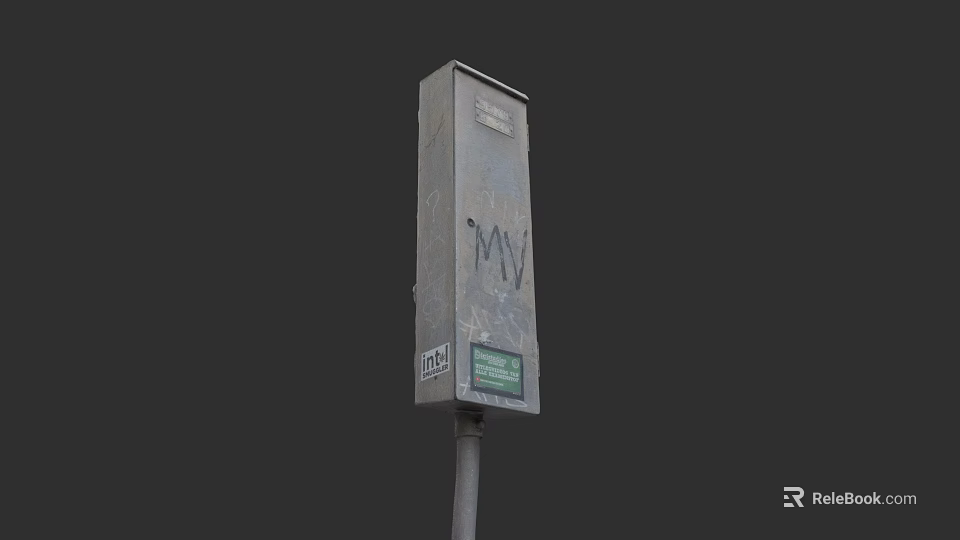 Gray Switch Panel With MV Graffiti And Green Label At Bottom 3d model 