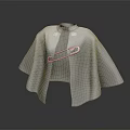 Gray Cloak with Mandarin Collar and Metal Brooch in Soft Fabric Design