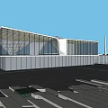 Modern Sales Office Building With Large Glass Curtain Walls And Angular Roof Design