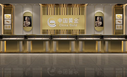 Light Luxury Jewelry Store China Gold 3d model