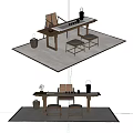 Rustic Tea Table And Chairs Set With Jute Rug For Cozy Interior Design 3d model